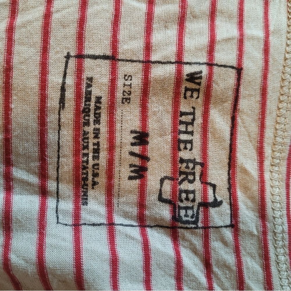 We The Free Womens T-Shirt Beige Red Stripe 3/4 Sleeve Medium Boho - Picture 7 of 15
